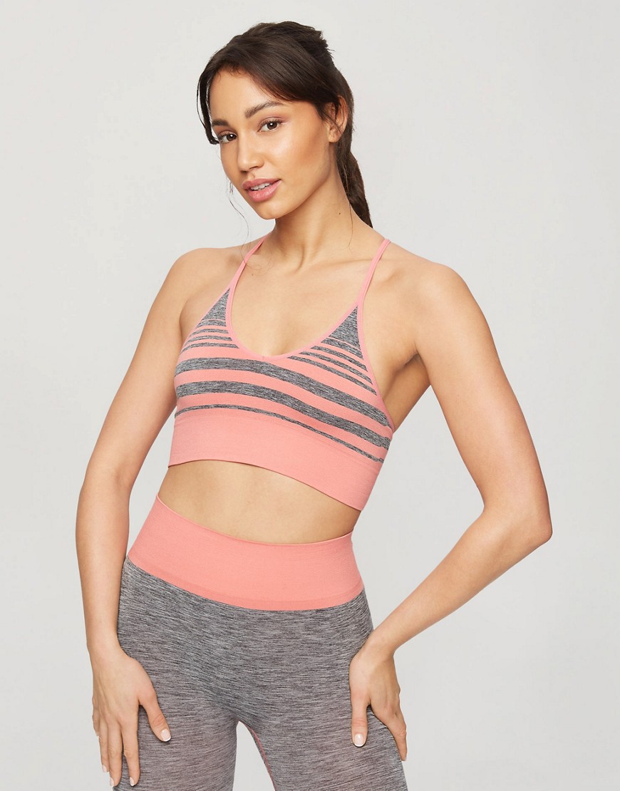 HIIT strappy sports bra in pink & heather gray