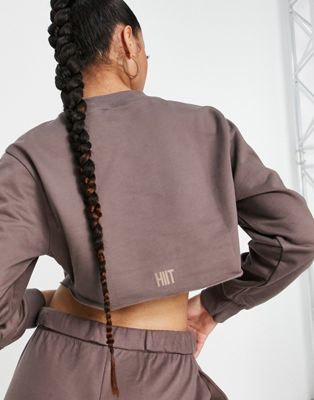 HIIT super crop sweatshirt with roll waist in brown - ASOS Price Checker