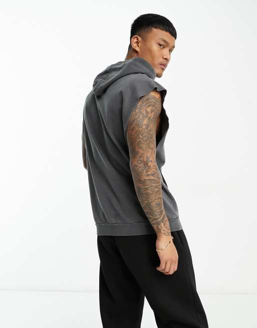 HIIT - Sweat à capuche sans manches à bords bruts - Noir délavé, 2 de 4