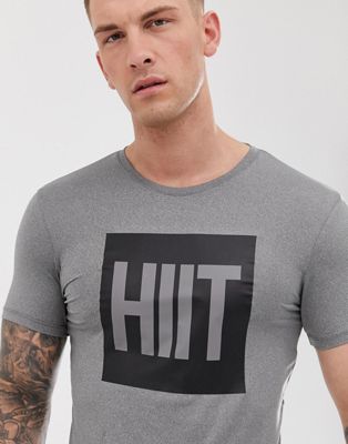 HIIT - T-shirt met vierkante print in grijs
