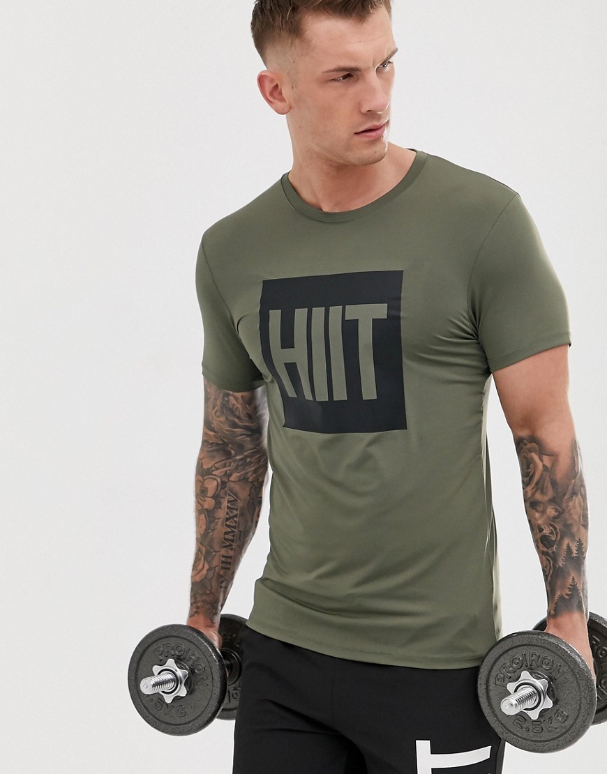 HIIT - T-shirt met vierkante print in kaki-Groen