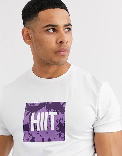 HIIT t-shirt with tie dye print in white