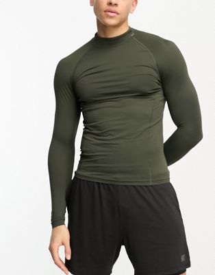 HIIT highneck long sleeve fitted active top in khaki - ASOS Price Checker