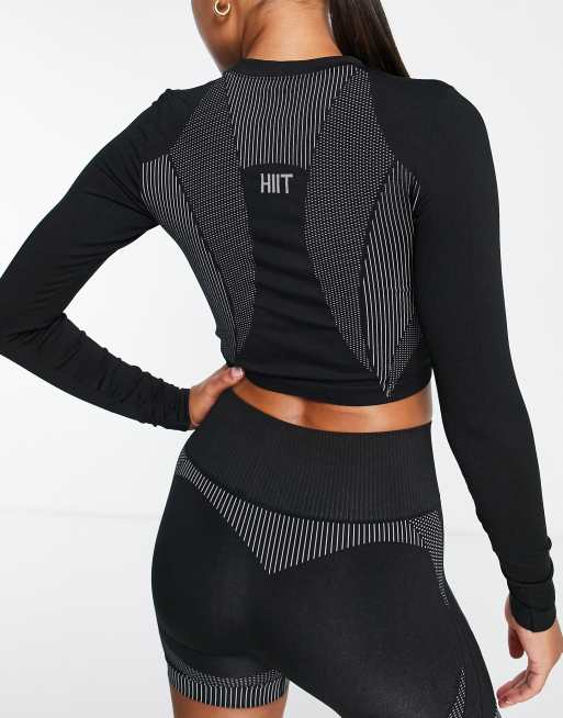 HIIT - Top sans coutures à manches longues effet sculptant - Noir et blanc