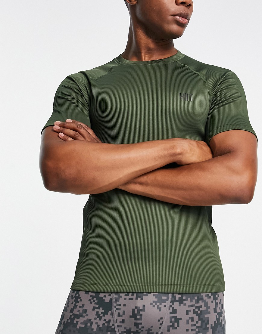 training t-shirt in rib in khaki-Green