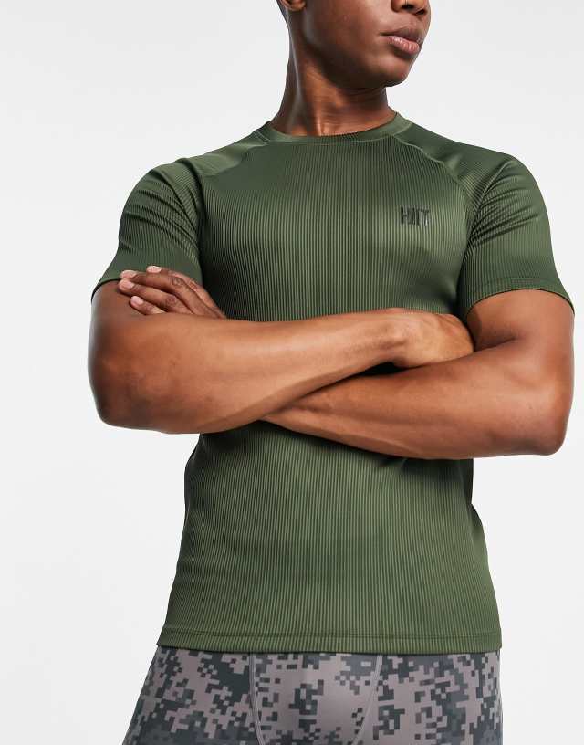 HIIT training t-shirt in rib in khaki