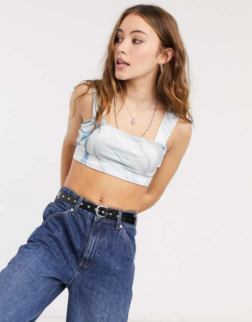HIIT yoga crop top in blue marble print - part of a set