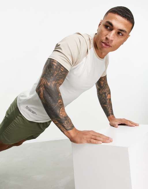 HIIT - Yoga - T-shirt met raglanmouwen in kiezelkleur