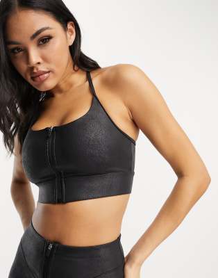 HIIT zip front bra in black-Copper