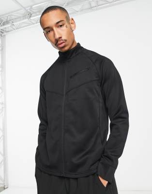 HIIT zip through track jacket in tricot in black