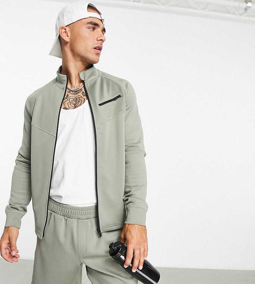 HIIT zip through track jacket in tricot in khaki-Green