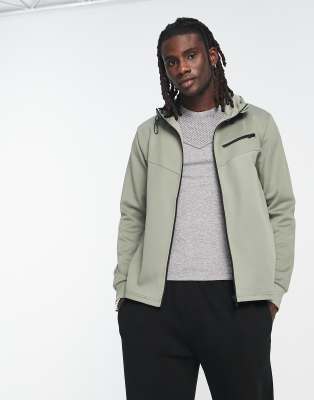 HIIT zip up hoodie in tricot in khaki-Green