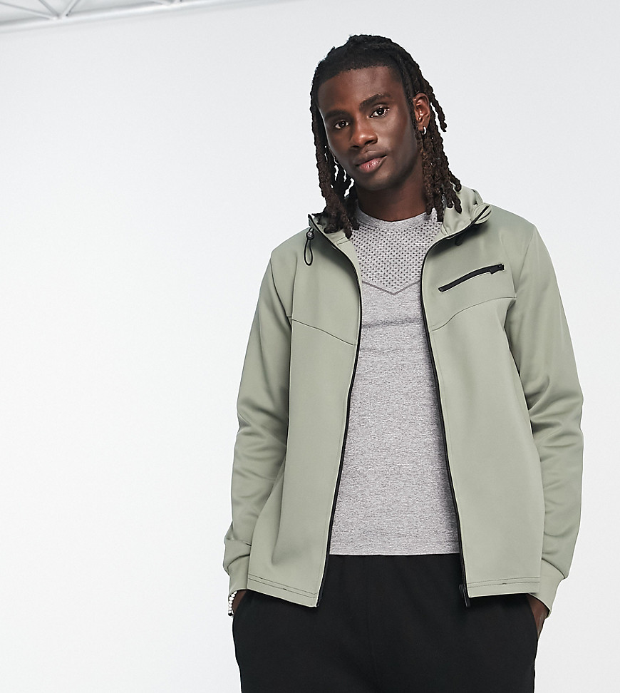 HIIT zip up hoodie in tricot in khaki-Green