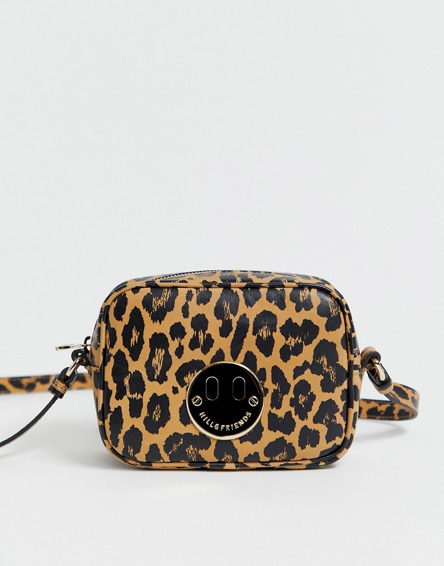 Hill and Friends Happy Mini leather camera bag in leopard-Multi
