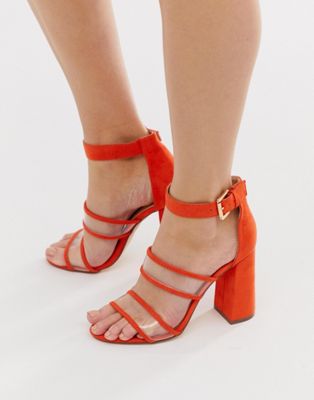 Højhælede sandaler med gennemsigtig rem fra London Rebel-Orange