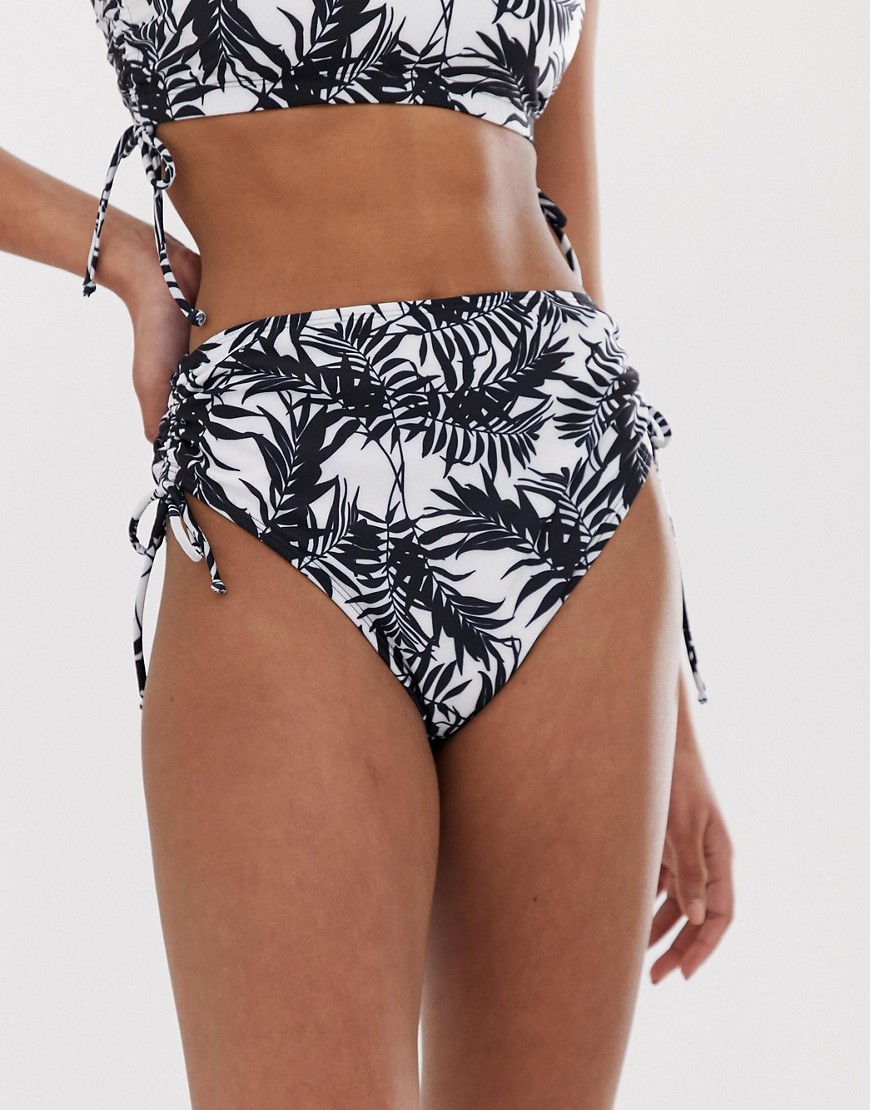 Højtaljede, eksklusive bikinitrusser med højt snit, bindebånd i siden og palmeprint fra ASOS DESIGN-Multifarvet