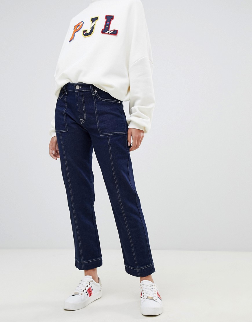 Højtaljede jeans med kontraststikning og lige ben fra Pepe Jeans-Blå