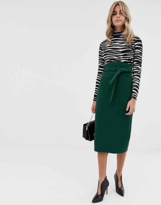 Højtaljet midinederdel med bindebånd fra ASOS DESIGN