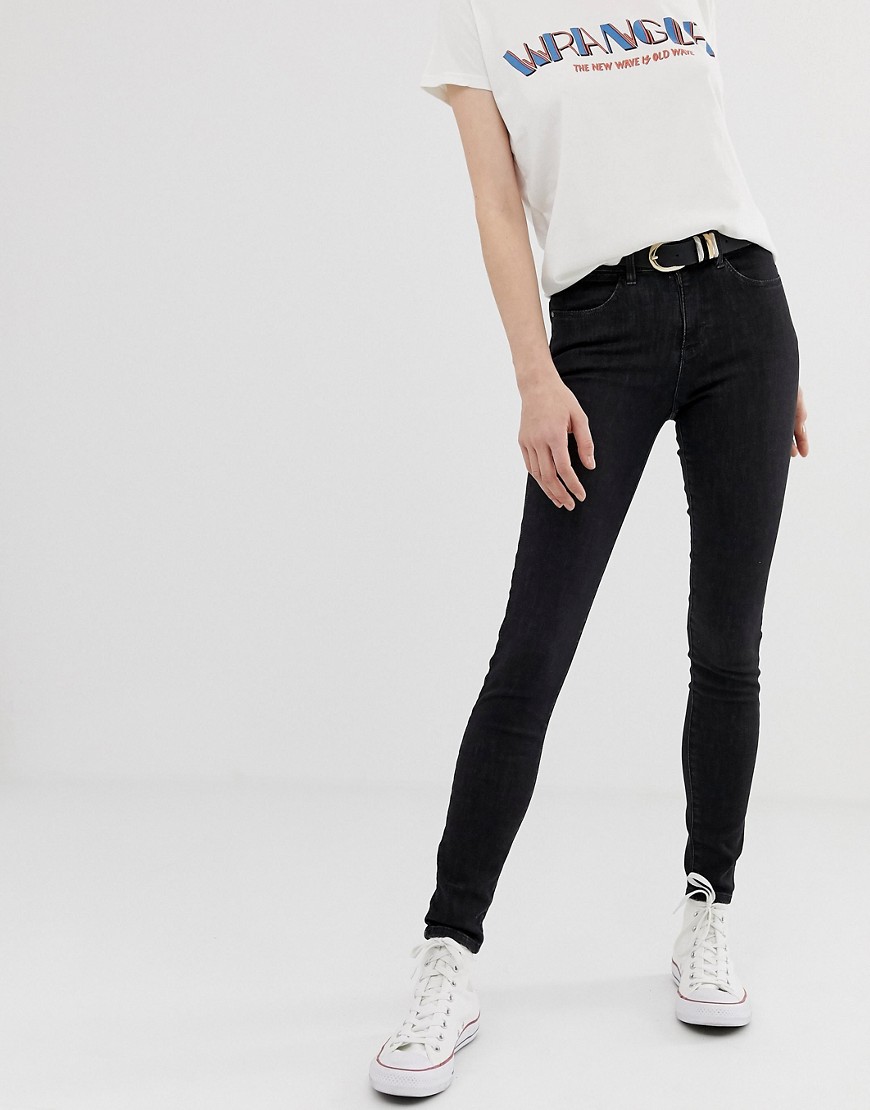 Højtaljet skinny jeans fra Wrangler-Sort