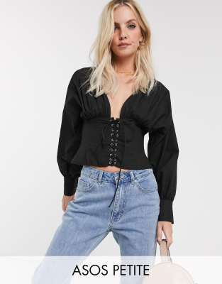 фото Хлопковая блузка asos design petite-черный asos petite