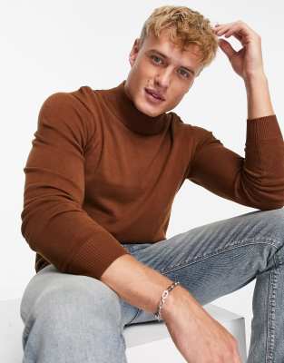 Джемперы и кардиганы  Asos Хлопковый джемпер с высоким воротом каштанового цвета Threadbare-Коричневый цвет