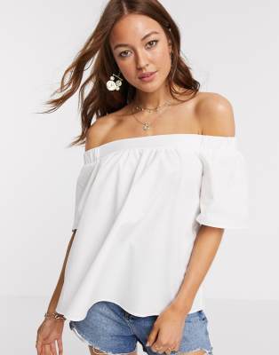 Рубашки и блузки Хлопковый топ с открытыми плечами ASOS DESIGN-Белый