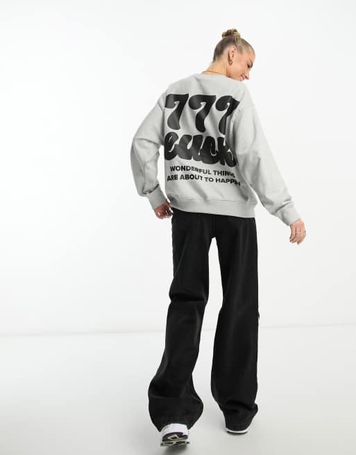 HNR LDN 777 luck back graphic sweatshirt in ash grey