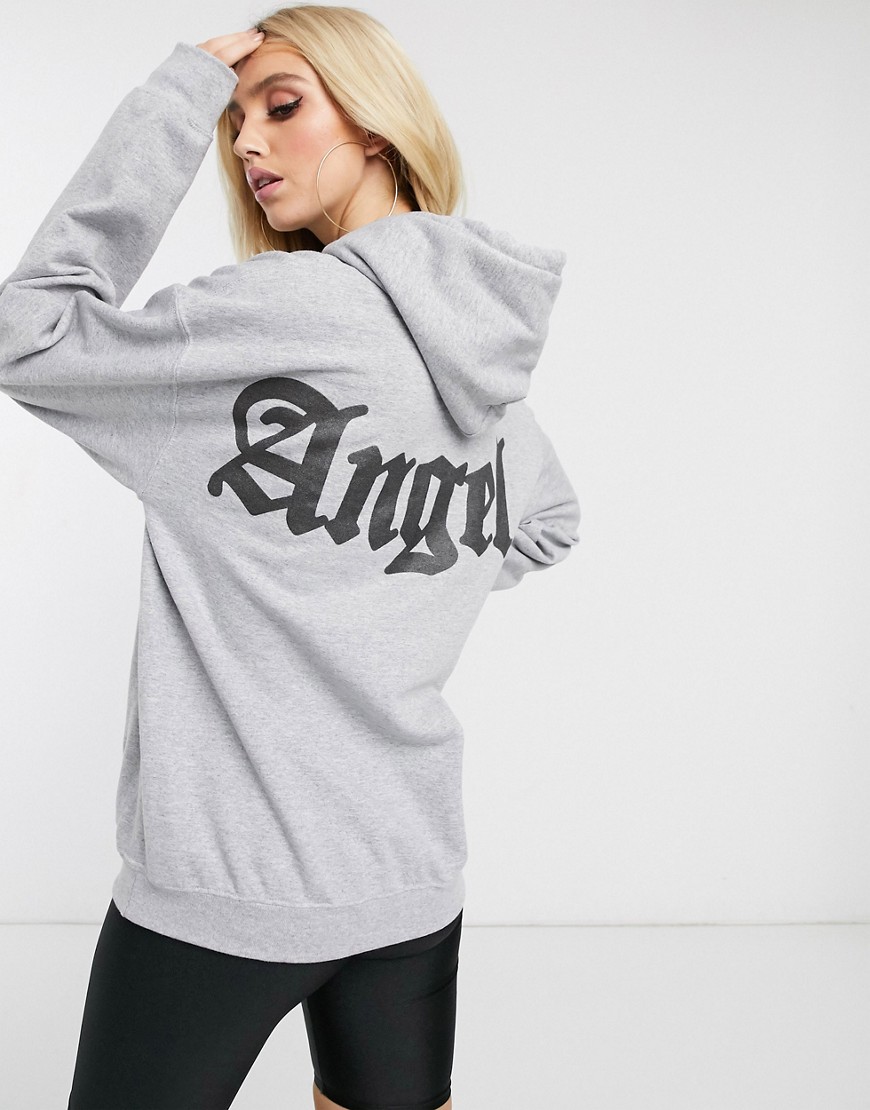 HNR LDN angel oversized back print hoodie-Grey