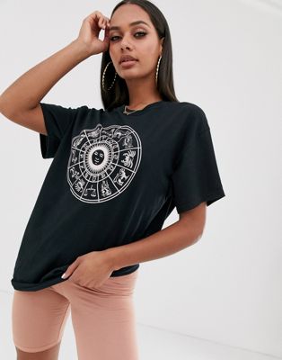 HNR LDN - Boyfriend T-shirt met astrologieprint-Zwart