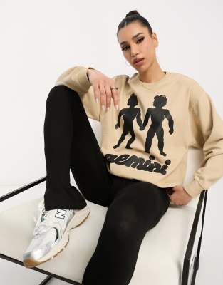 Honour Hnr Ldn Gemini Star Sign Sweatshirt In Natural-neutral