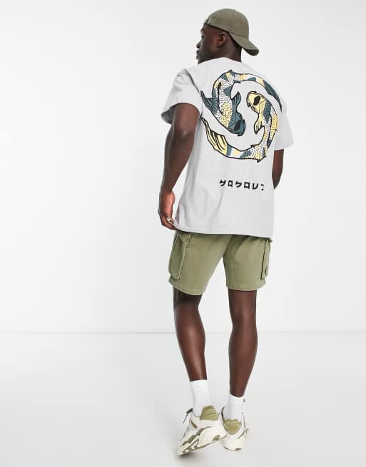 HNR LDN - Koi - Oversized T-shirt met print op de rug in grijs