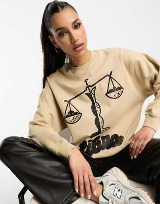 HNR LDN libra star sign sweatshirt in natural-Neutral