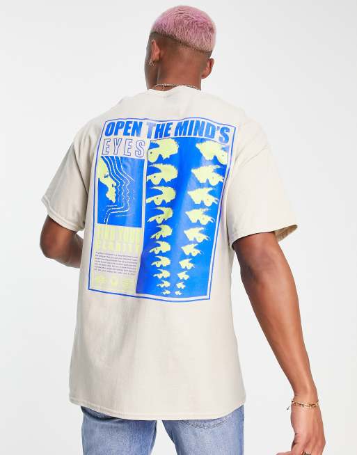 HNR LDN minds eye poster back print oversized t-shirt in stone