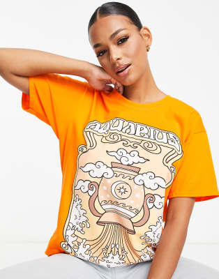 HNR LDN - Oversize-T-Shirt in Orange mit Aquarius-Print