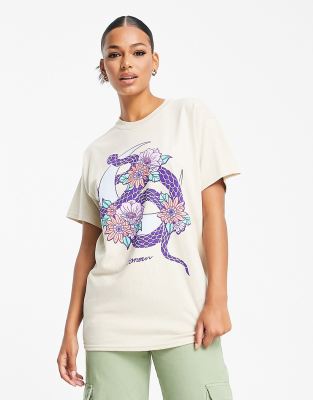 HNR LDN - Oversize-T-Shirt in Sand mit Schlangenmotiv-Neutral