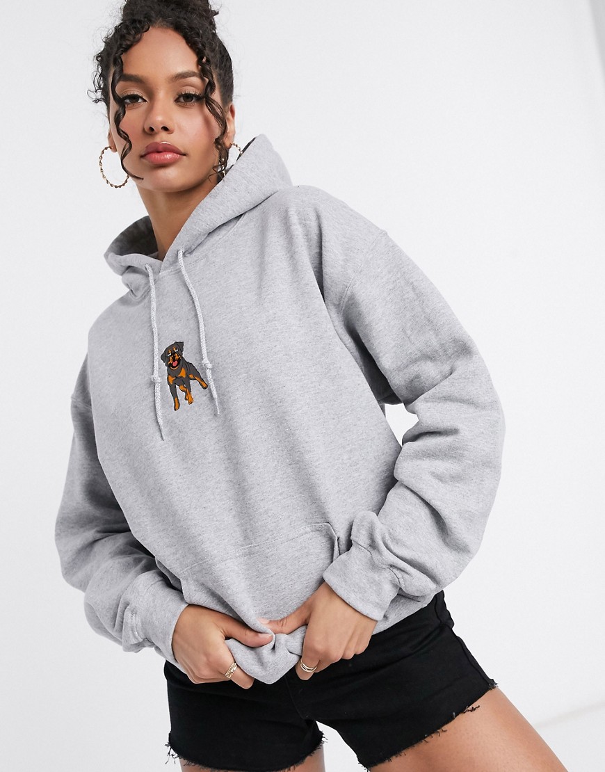 HNR LDN oversized hoodie with rottweiler embroidery-Grey