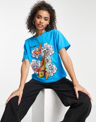 HNR - LDN - Oversized-T-Shirt in Blau mit Fisch-Print