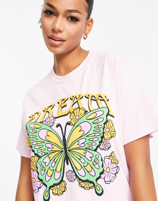HNR – LDN – Oversized-T-Shirt in Rosa mit Schmetterlingsprint, 3 von 4