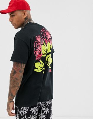 HNR LDN - Oversized T-shirt met bloemenprint achterop-Zwart
