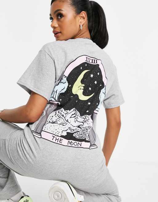 HNR LDN - Oversized T-shirt met grafische print van tarotkaart met maan op de achterkant in grijs