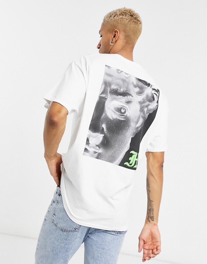 HNR LDN - Oversized T-shirt met print van standbeeld en half gezicht-Wit