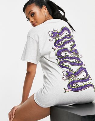 HNR LDN oversized t-shirt with dragon graphic back print in white