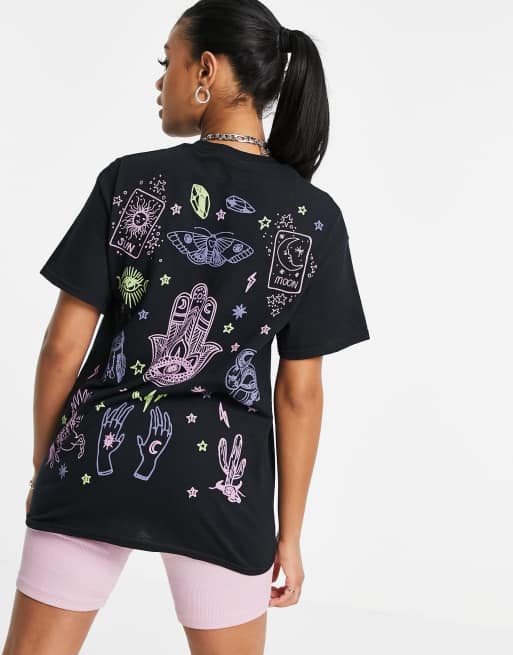 HNR LDN oversized t-shirt with graphic tattoo back print t-shirt in black, 2 of 4