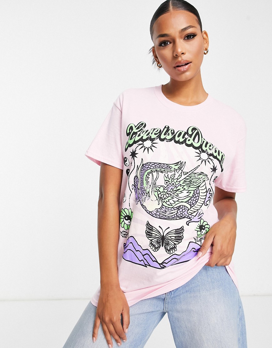HNR LDN oversized t-shirt with love is a dream print in pink