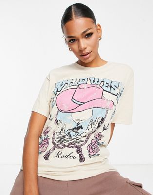 HNR LDN oversized t-shirt with wild west print in sand