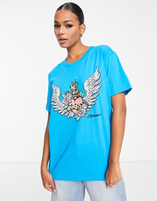 HNR LDN oversized t shirt with wings print in blue ASOS