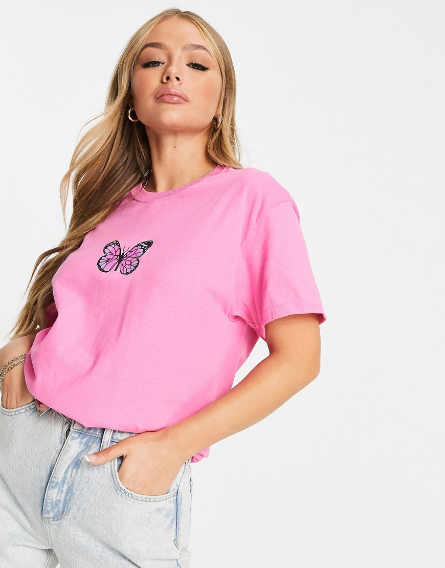 HNR LDN pink butterfly t-shirt in oversized fit-Black