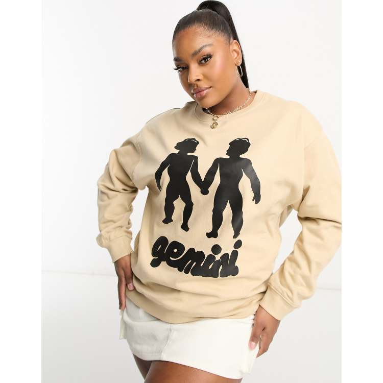 HNR LDN Plus Gemini star sign sweatshirt in beige | ASOS