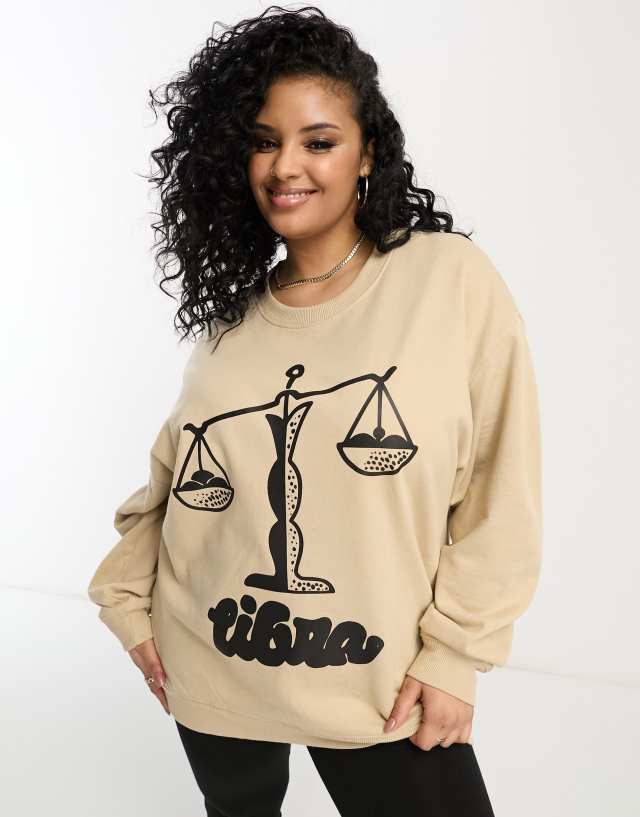 Hounour Plus - HNR LDN Plus libra star sign sweatshirt in natural