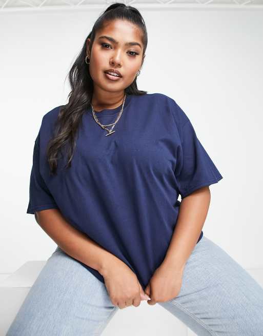 HNR LDN Plus - Oversized marineblå T-shirt med kaktusprint på ryggen, 2 af 4